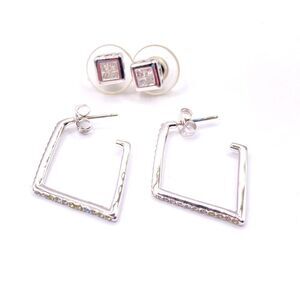 2 pairs of hoop stud cubic zirconia earrings